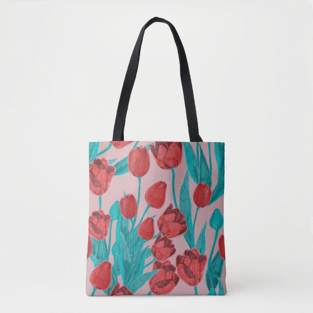 Tote Bag Tulipes de printemps, motif floral dessiné à la ma (Devant)