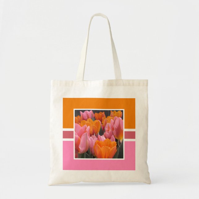 Tote Bag Tulipes roses et oranges initiales (Devant)