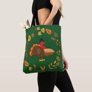 Tote Bag Turquie mignonne avec tarte Citrouille Thanksgivin