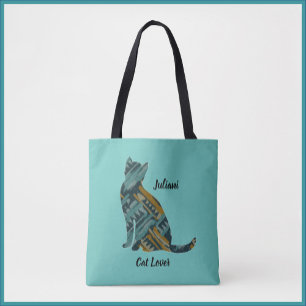 Tote Bag Turquoise Abstraite et Gold Cat