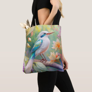 Tote Bag Turquoise aile  crête blanche Imaginaire Oiseau