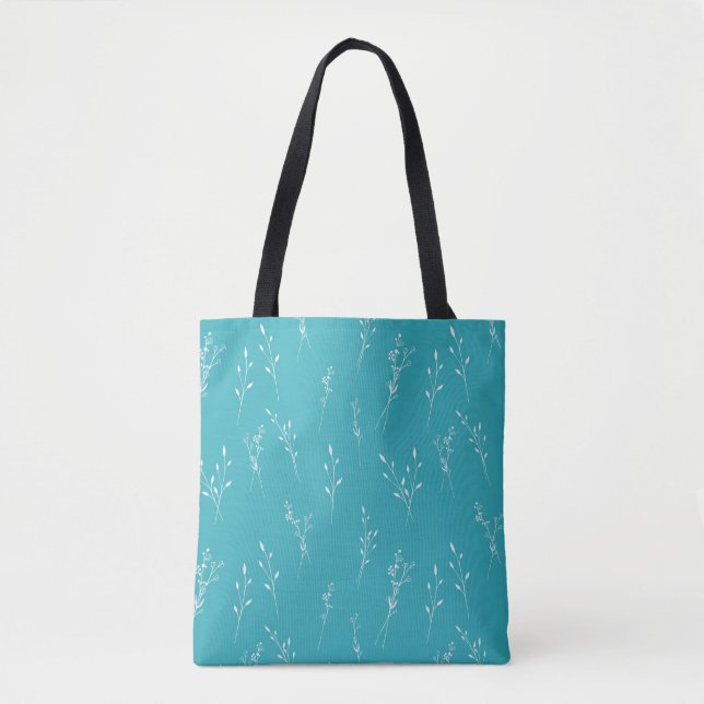 Tote Bag Turquoise Blanc Rétro Fleurs d'été Motif (Devant)