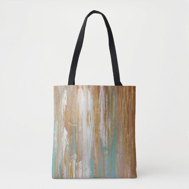 Tote Bag Turquoise, blanc, rouge ocre et or Abstrait (Devant)