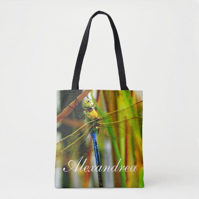 Tote Bag Turquoise Bleu dragnfly personnalisée avec nom (Devant)