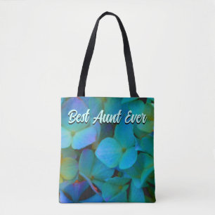 Tote Bag Turquoise bleu jaune rose hydrangée fleurs meilleu