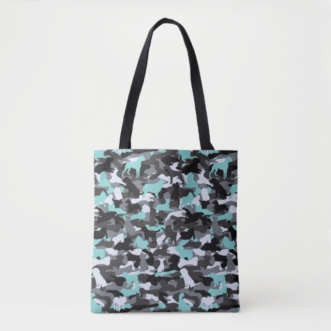 Tote Bag Turquoise Chien et Camo d'os Imprimé Fourre-tout (Devant)