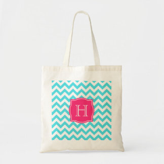 Tote Bag Turquoise de zigzag et monogramme fait sur