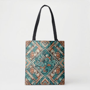 Tote Bag Turquoise et Motif en terre cuite d'inspiration az