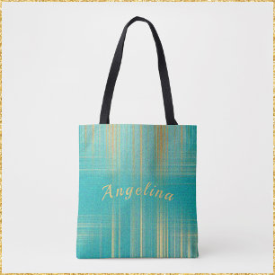 Tote Bag Turquoise et or moderne
