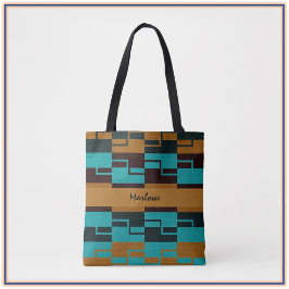 Tote Bag Turquoise géométrique Noir et Brown