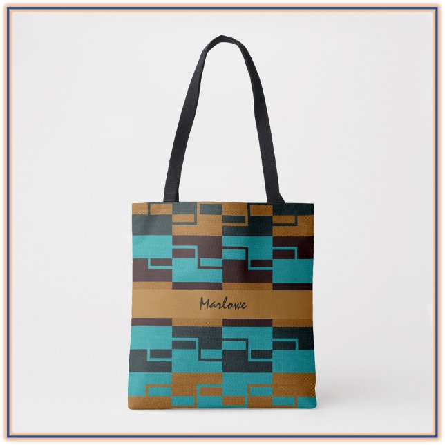 Tote Bag Turquoise géométrique Noir et Brown (Créateur téléchargé)