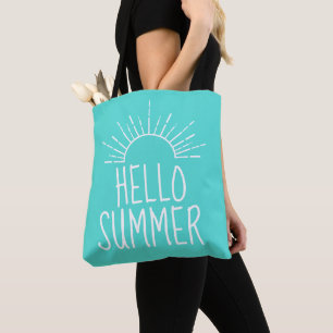 Tote Bag Turquoise Hello Summer Typographie Accueil Décor