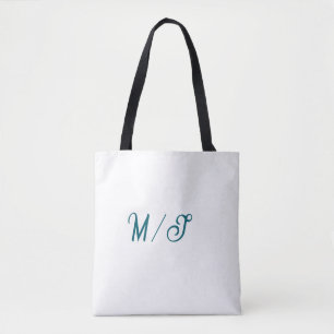 Tote Bag Turquoise monogramme nom de couple de mariage simp
