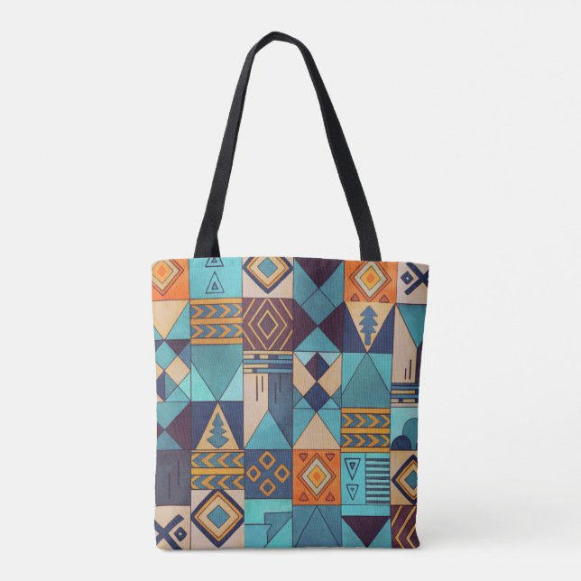 Tote Bag Turquoise & Orange Patchwork Tote (Dos)