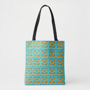 Tote Bag Turquoise rétro et Trellis orange Fourre-tout