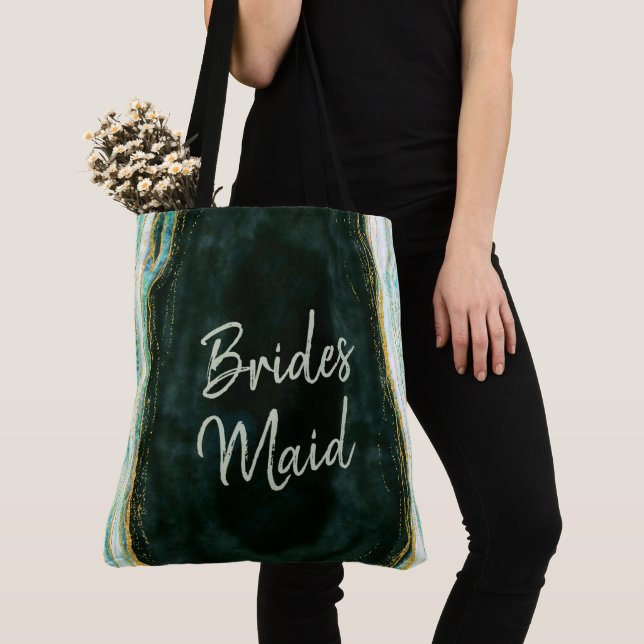 Tote Bag Turquoise vert et or Agate Marbre Géode Bridesmaid (De près)