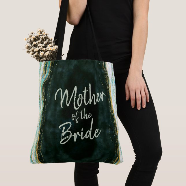 Tote Bag Turquoise Vert & Or Agate Marbre Mère de la mariée (De près)