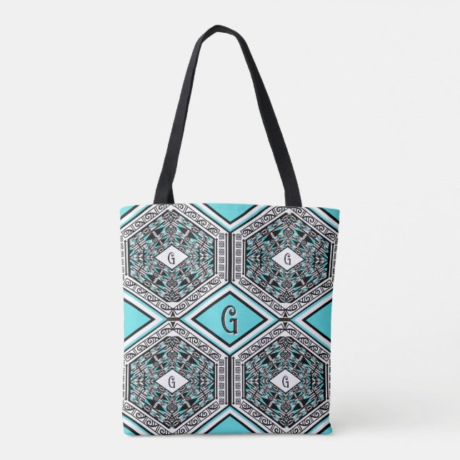Tote Bag Turquoise, White & Black Tribal Tapestry Tote (Dos)