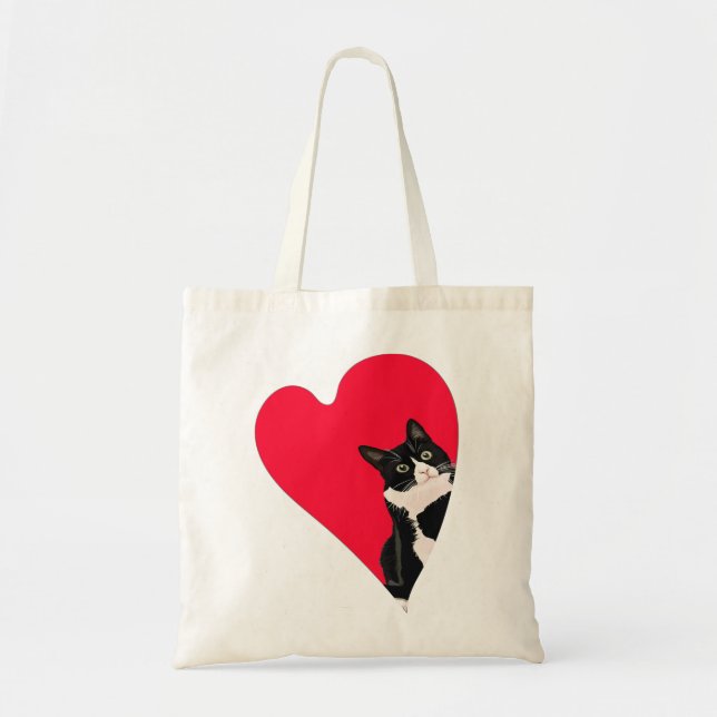 Tote Bag Tuxedo Chat Valentine Coeur pour Kitten et animal  (Devant)