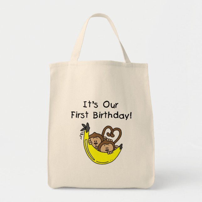 Tote Bag Twin Boys 1st Birthday Monkey Tshirts et cadeaux (Devant)