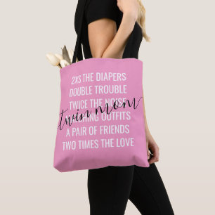 Tote Bag Twin Girls Mom of Multiples Black Script Citation