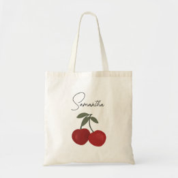 Tote Bag Two Red Cherries Illustration | Cute Fruit Art 