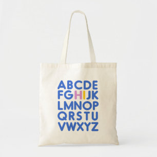 Tote Bag Typographie Alphabet amusante Bibliothèque Bleue S
