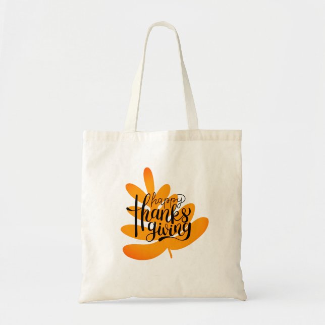 Tote Bag Typographie De L'Action De Grâce Avec Feuille D'Au (Devant)