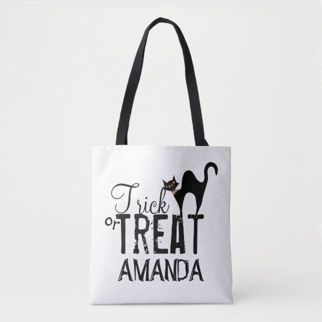 Tote Bag Typographie d'Halloween lunaire Traite de chat noi (Devant)
