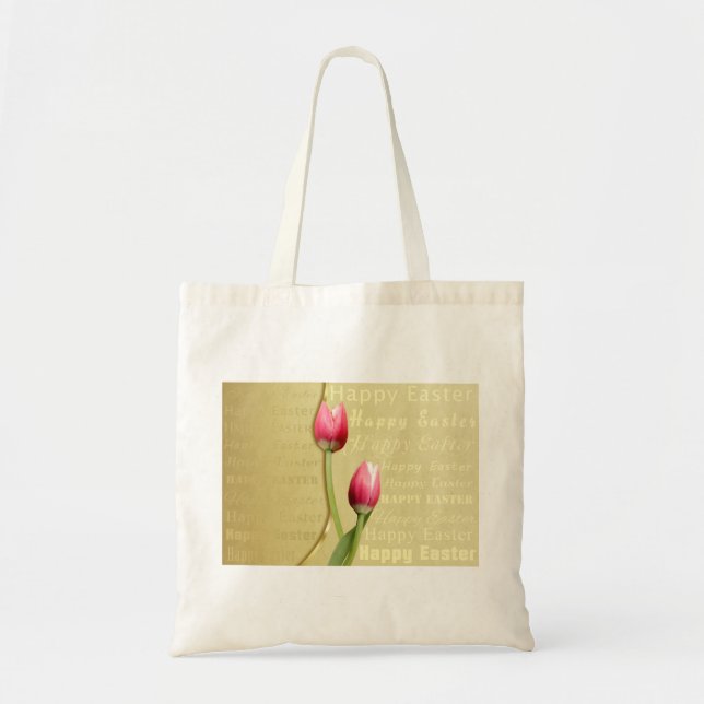 Tote Bag Typographie d'or des Tulipes de Pâques (Devant)