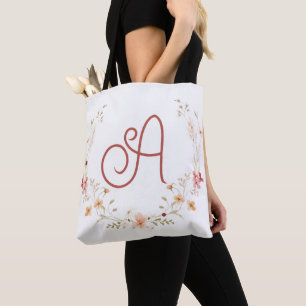 Tote Bag Typographie Floral Monogramme initial A