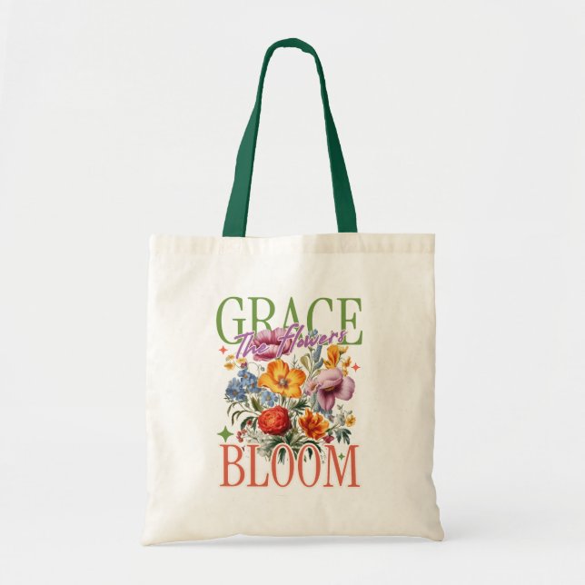 Tote Bag Typographie florale Grace en fleurs (Devant)