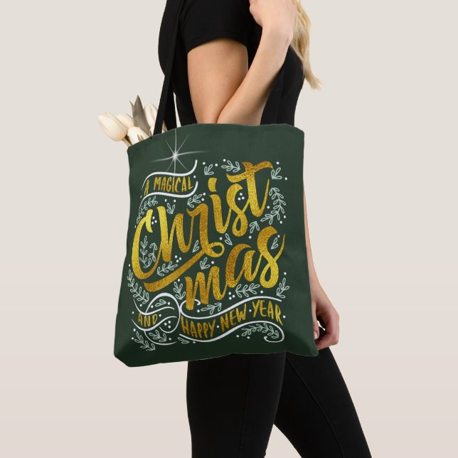 Tote Bag Typographie magique de Noël Gold ID441 (De près)