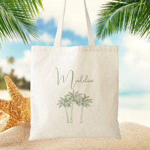 Tote Bag Typographie moderne de l'arbre de palme vert Sage