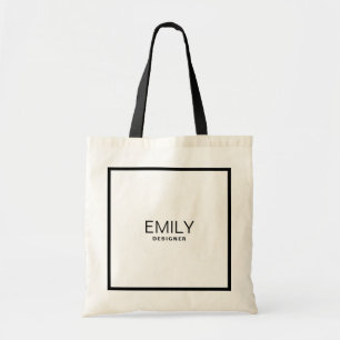 Tote Bag Typographie noire moderne Bordure noire