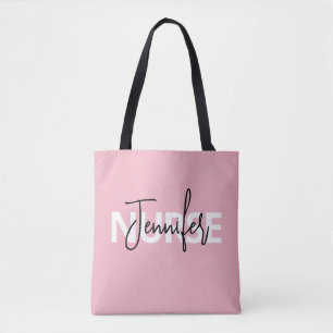 Tote Bag Typographie personnalisée d'infirmière rose