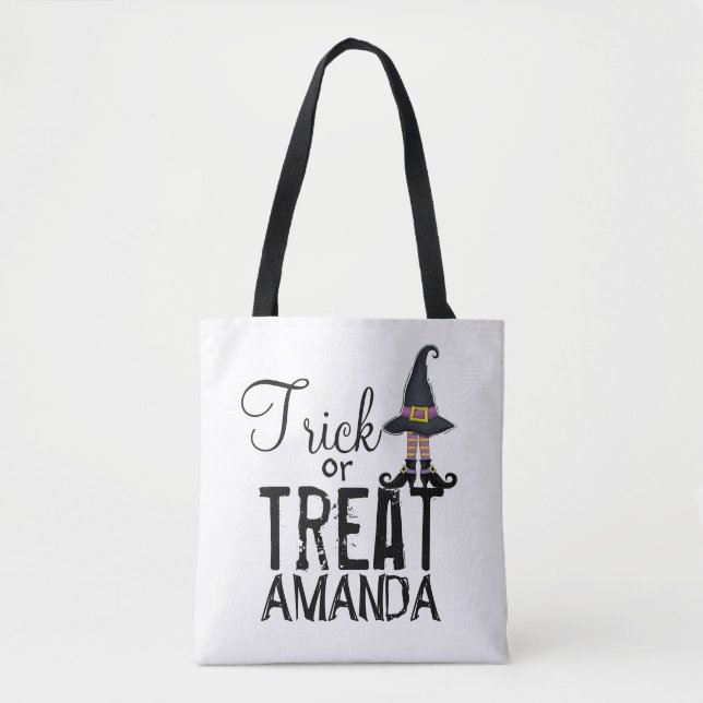 Tote Bag Typographie personnalisée noire Whimsy Witch (Devant)