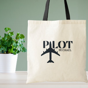 Tote Bag Typographie Pilote & Avion, Personnalisation Minim