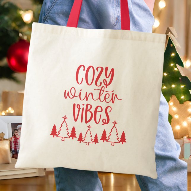 Tote Bag Typographie rouge moderne Vibes d'hiver confortabl (Créateur téléchargé)