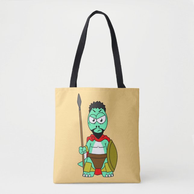 Tote Bag Tyrannosaurus Rex Habillé Comme Leonidas. (Devant)