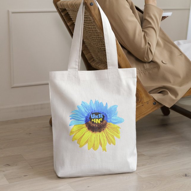 Tote Bag Ukraine aquarelle tournesol bleu jaune drapeau (Créateur téléchargé)