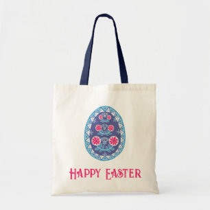 Tote Bag Ukraine Décoration traditionnelle Oeuf Bleu et ros