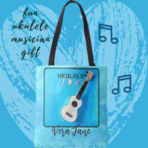 Tote Bag Ukulele Love dans de jolies nuances de bleu