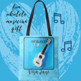 Tote Bag Ukulele Love dans de jolies nuances de bleu
