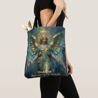 Tote Bag Un ange personnalisé en or et turquoise magnifique