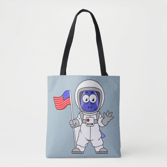 Tote Bag Un astronaute parasaurolophus tient le drapeau amé (Devant)