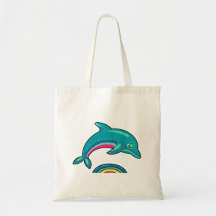 Tote Bag Un Dauphin Vert Aqua Arrive Sur L'Eau Arc-En-Ciel