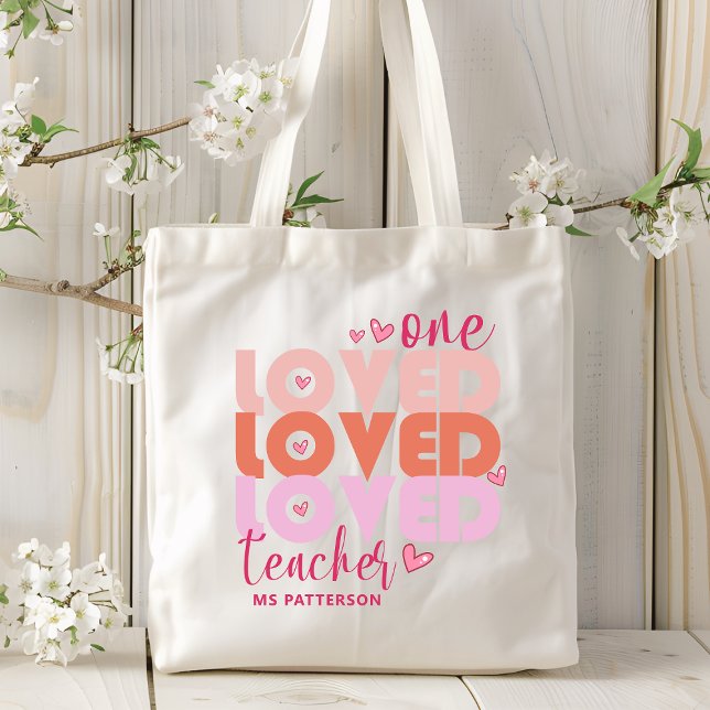 Tote Bag Un enseignant d'amour rose moderne Nom personnalis (Créateur téléchargé)