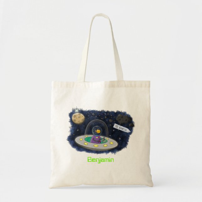 Tote Bag Un joli poisson heureux dans l'espace dessin animé (Devant)