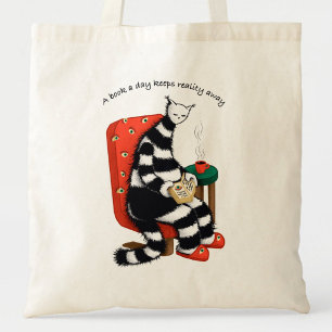 Tote Bag Un livre par jour éloigne la réalité - Chat lecteu